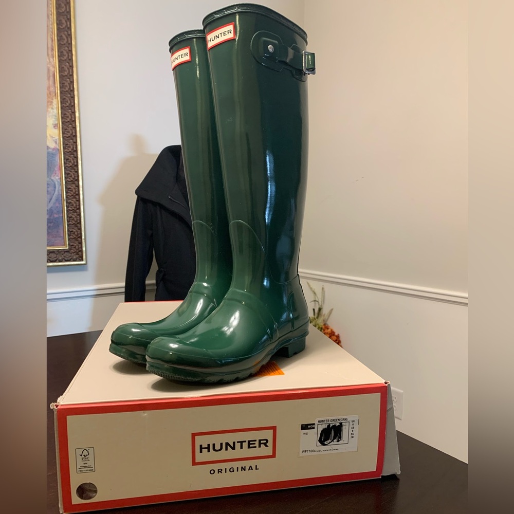 SOLD! Hunter Green, Hunter tall boots -size 8, minor scuffing -major steal